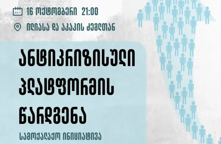 ანტიკრიზისული პლატფორმის წარდგენა, რომლის მთავარი მიზანი ქვეყნის კრიზისიდან გამოყვანაა, 16 ოქტომბერს გაიმართება